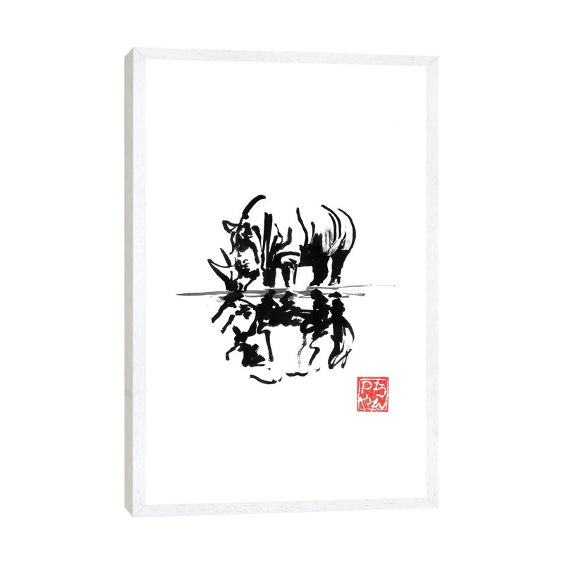Rhinoceros by Péchane - Painting on Canvas, White Framed, 101.6 cm H x 66.04 cm W