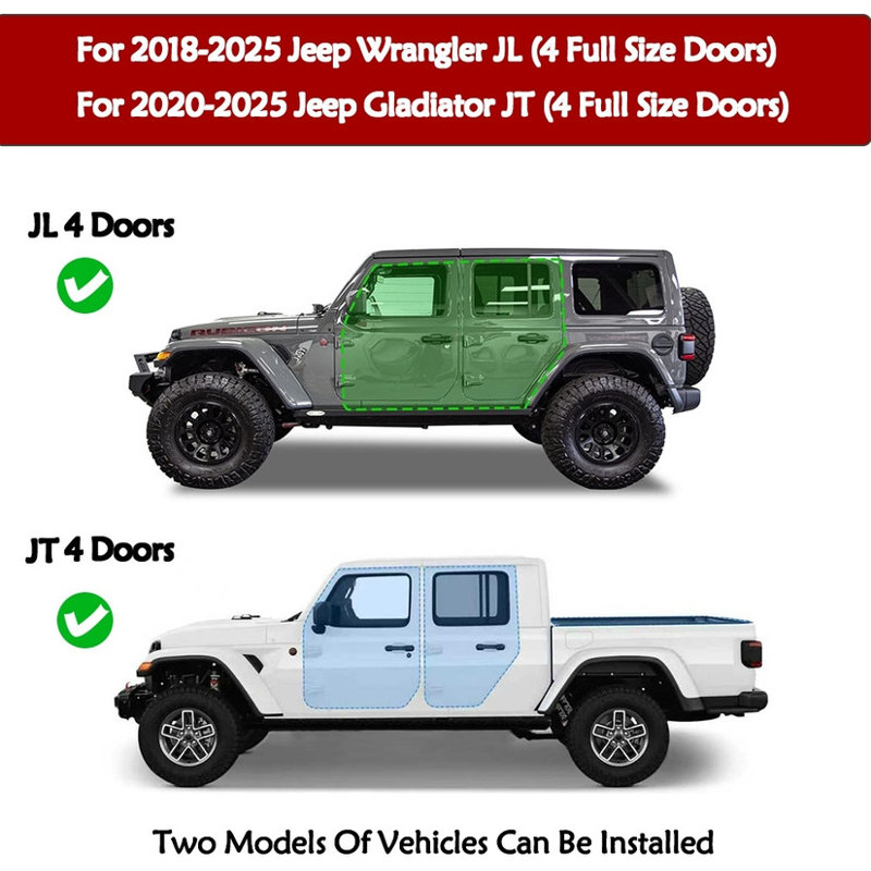 Marchepieds robustes pour Jeep Wrangler JL / 2020-25 Gladiator JT 4 portes 2018-2025 | Acier thermolaqué noir