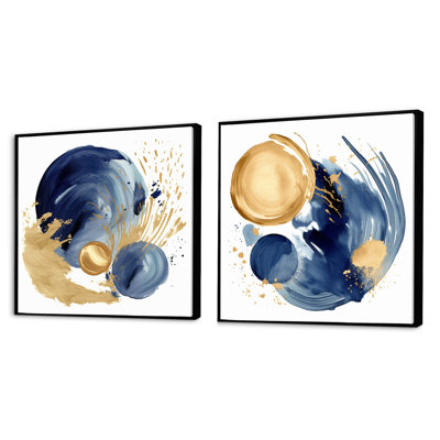 2 pièces - Texture de cercle abstrait bleu foncé et or VI
