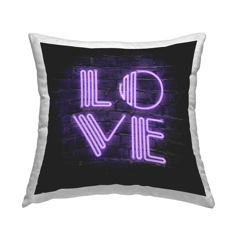 Coussin d'extérieur imprimé "Pink Love Letters" par Martina Pavlova, Mauve