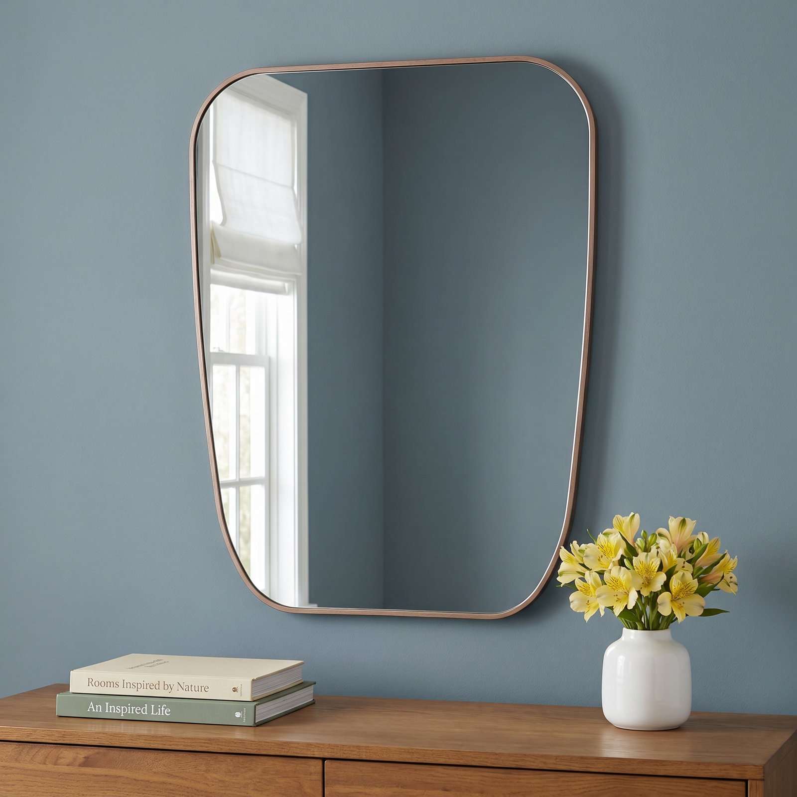 Sirona Metal Asymmetrical Wall Mirror, Dark Walnut