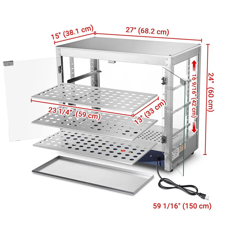 Vitrine de comptoir chauffante commerciale à 3 niveaux Yescom 27 x 15 x 24