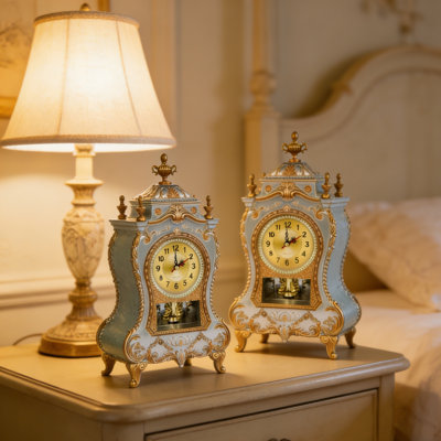 Réveille-matin rétro rétro en paquet de 2, horloge de table antique de 13 pouces fonctionnant à pile avec 12 mélodie, horloge de bureau silencieuse sans tic-tac pour le salon, la chambre, le bureau, la décoration murale (ensemble de 2)