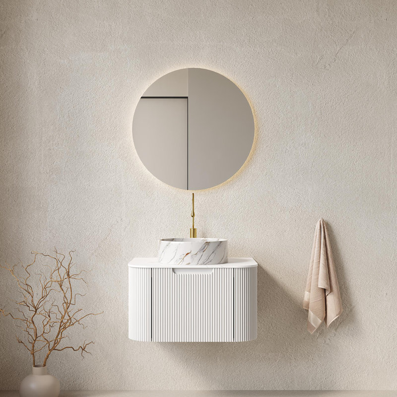Meuble-lavabo mural avec lavabo, Bois naturel, 24"
