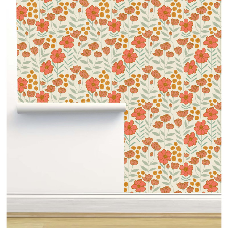 Rouleau de papier peint autocollant L 12 pi x 2 pi Amy Mac Ready Designs, Vert / rose