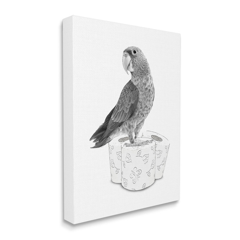 Perroquet et papier hygiénique sur toile, impression, H 20 po x l 16 po x P 1,5 po