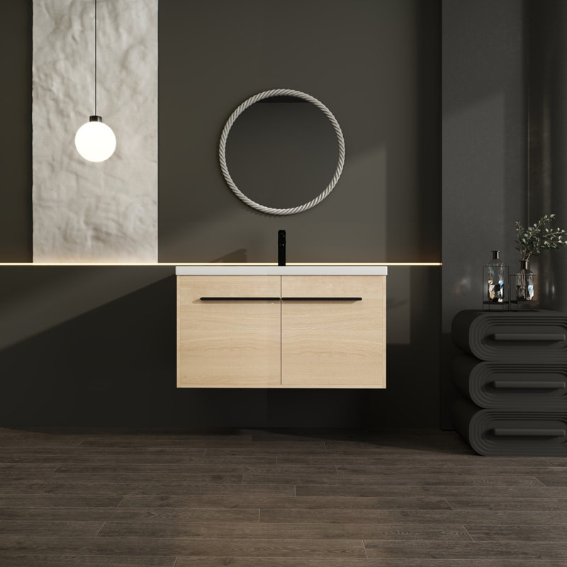 Ensemble de meuble-lavabo en chêne avec lavabo à poser en résine 36 po, 2 portes Oak
