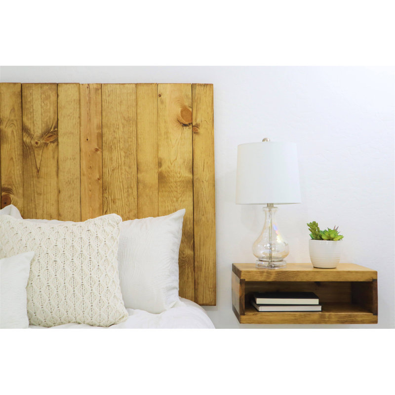 Tête de lit murale en bois massif Ashleah, Gris délavé, Double