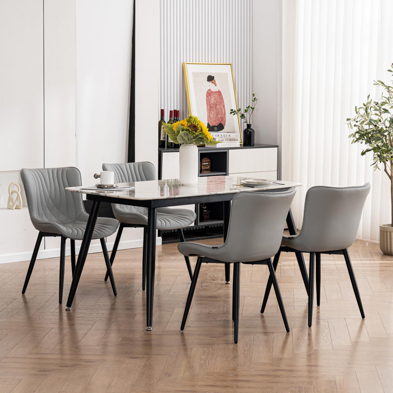 Comfortable Padded Dining Chairs with Back Easy Assembly Upholstered Side Chair, Accent Chairs for Kitchen, Dining Room, Grey