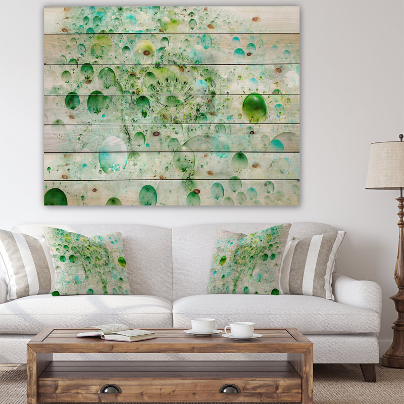 Molécules de fractal-bleu-vert-impression d’art graphique, H 30 po x l 40 po x P 1,5 po, Bois
