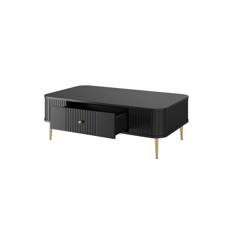Dayzee Coffee Table with Storage, Black Top/Gold Base