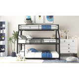 Twin XL/Full XL/Queen Triple Bunk Bed with Long and Short Ladder and Full-Length Guardrails,Black