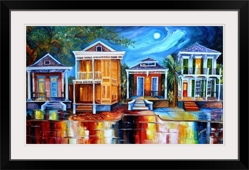 «Moon Over New Orleans» par Bebe, reproduction d'art, Cadre noir, H 23 po x l 32 po x P 1 po