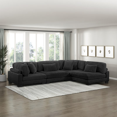 Canapé modulaire moderne en velours côtelé de 135 po Brinsley avec coussins réversibles et 6 coussins
