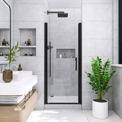 34 po X P 75 po H Porte de douche réversible à demi-cadre à finition noir mat