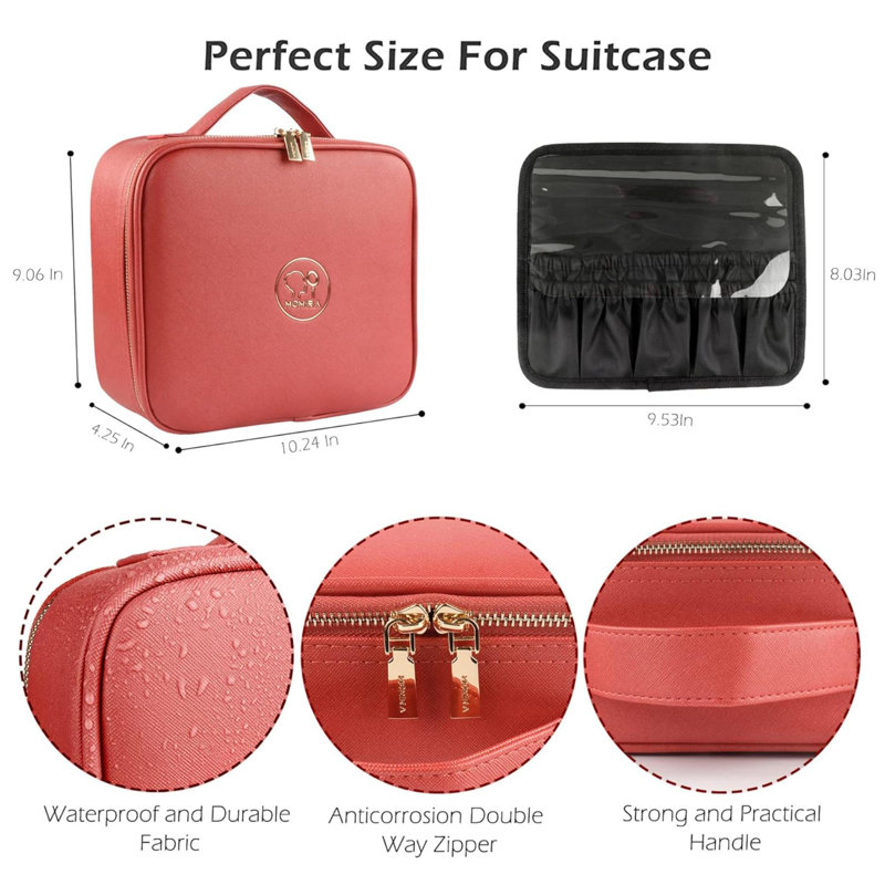 Organisateur de sac de voyage avec miroir éclairé 3 couleurs Scénario Organisateur de sac à cosmétiques avec diviseurs réglables Rangement de maquillage pour femmes, trousse à accessoires et outils de maquillage