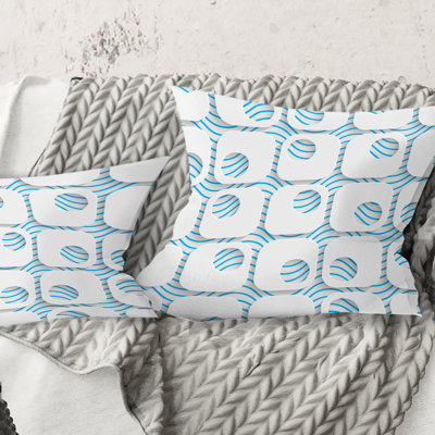 Coussin 3D imprimé blanc et bleu 3D - Mid-Century