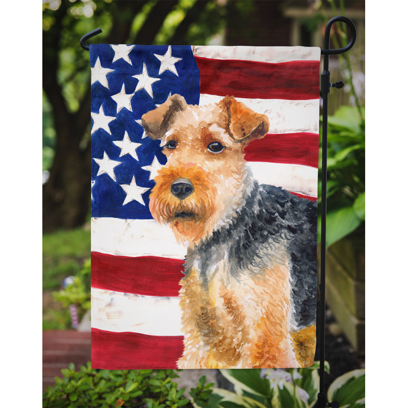 2 côtés en polyester de 2 côtés american drapeau de jardin, Welsh Terrier drapeau É.-U.