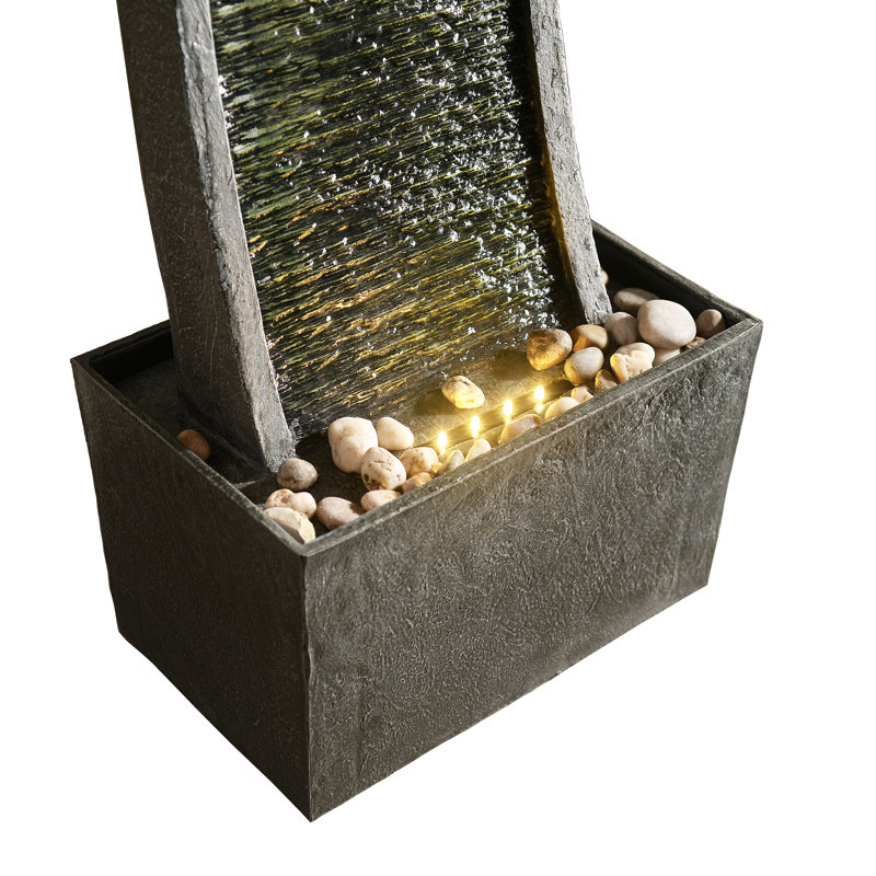 Barcot Weather Resistant Waterfall Fountain with Lights, Black