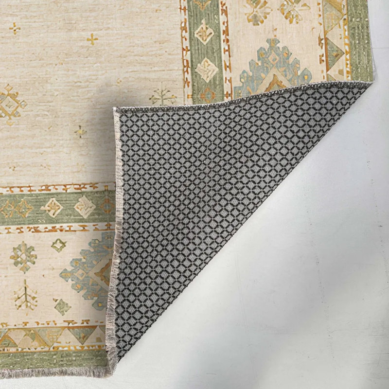 Tapis beige antidérapant en chenille Kilim Beige Green Anatolian, Rectangle 5'3" x 6'7"
