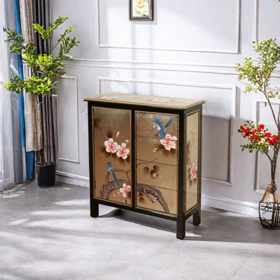 Hand-Painted Cabinet with Birch Frame