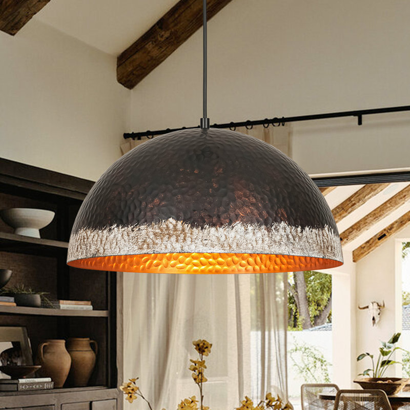 Luminaire suspendu en forme de dôme martelé en métal 1 lumière Farmhouse