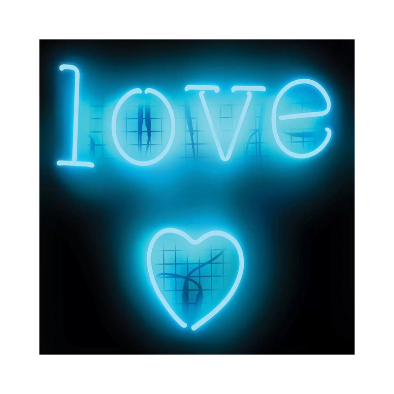 Neon Love Heart Aqua On Black by Hailey Carr - Wrapped Canvas Print, 66.04 cm H x 66.04 cm W x 1.91 cm D