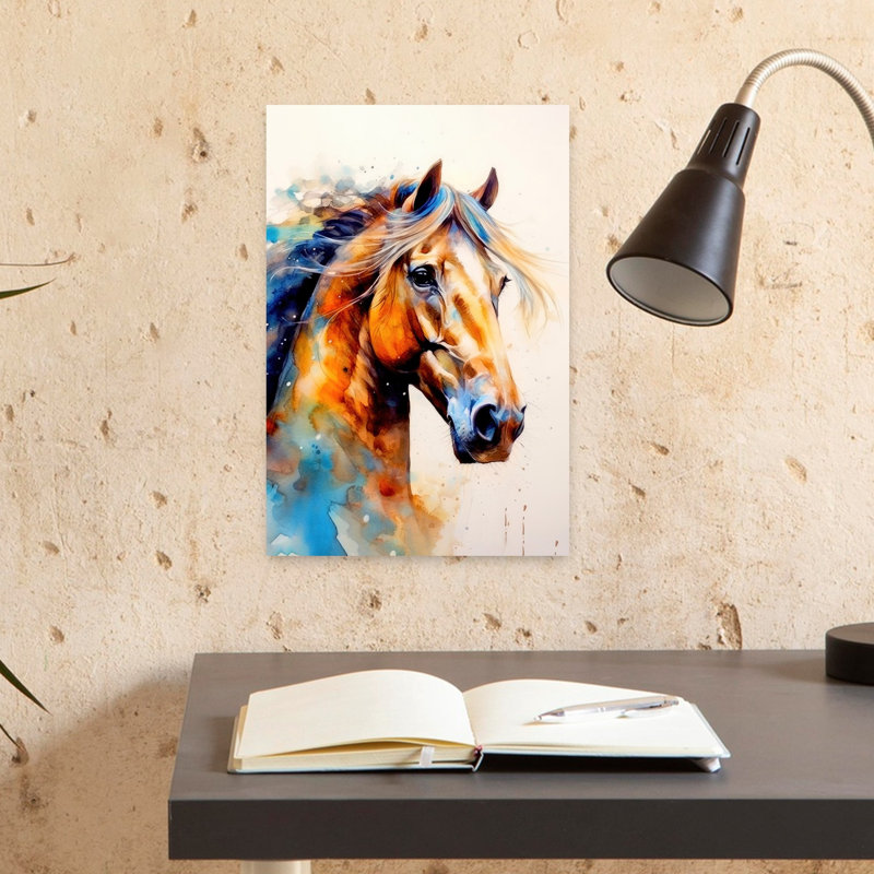 Impression d'art mural cheval coloré et coloré, H 18 po x l 12 po