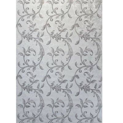 Bentzy Floral Victorian Flocked Textured Gray Silver Metallic Velvet Wallpaper