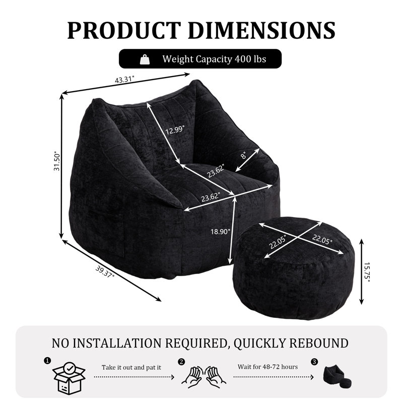 Fabric Bean Bag Chair, Black