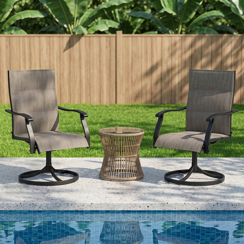 High Back Padded 360° Swivel Outdoor Patio Dining Armchairs, Set of 2, Brown