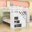 Lit superposé simple au dessus d'un lit double avec rangement pour escalier et bureau rétractable-1917834633