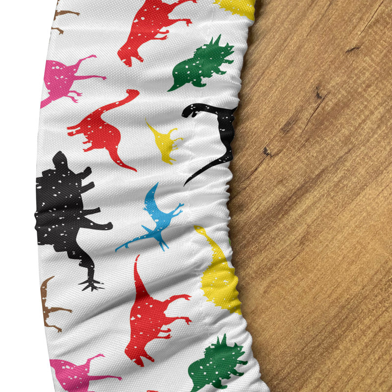 East Urban Home Dinosaur Fitted Round Tablecloth Multicolor, 51.97" Round