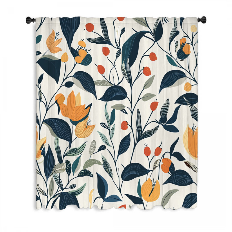 Botanical Pattern Window Curtains, Floral Blockout & Sheer Curtains - 1 Panel, 50" W x 96" L