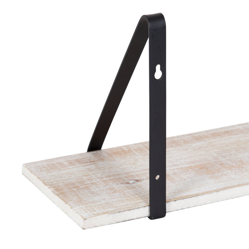 Tablette de support en sapin Mcmartin, Blanc délavé / noir, H 8,26 po x l 27,55 po x P 6,89 po