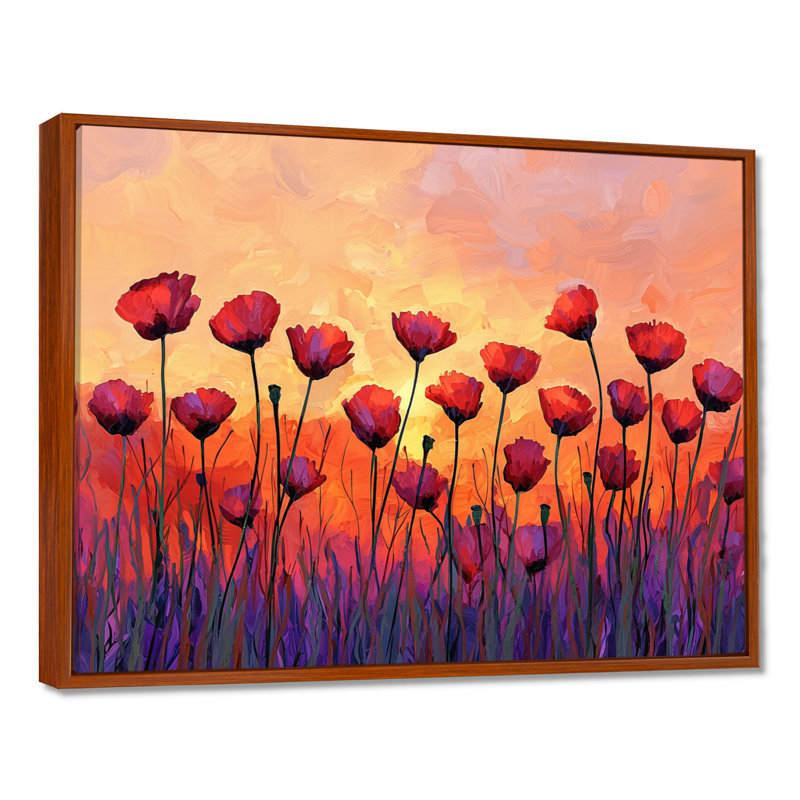 Décoration murale coucher de soleil coquelicots champ I - coquelicots, H 12 po x l 20 po, Brun