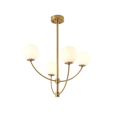 4-Light Brass Steel Chandelier With White Glass Shades