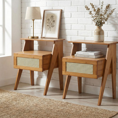 47.5cm W Rattan Bedside Table Set of 2