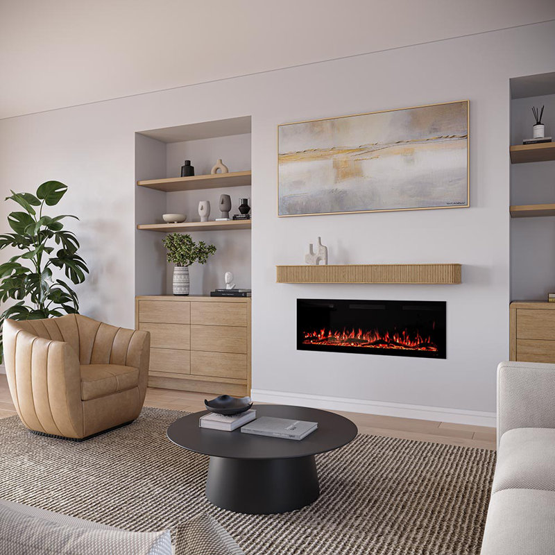 Modern Ember Alfama  Fireplace Wood Mantel Shelf with Fluted “Reed” Details, Blonde, 60"