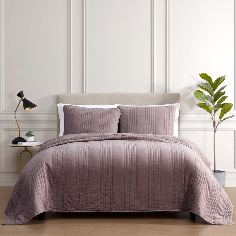 Ensemble de couvre-lit aubergine 3 pièces Sharon, Couvre-lit très grand et 2 taies de très grande , Mauve