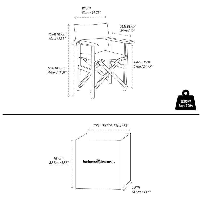 Directors Chair Table, Black/White Striped/Natural Wood
