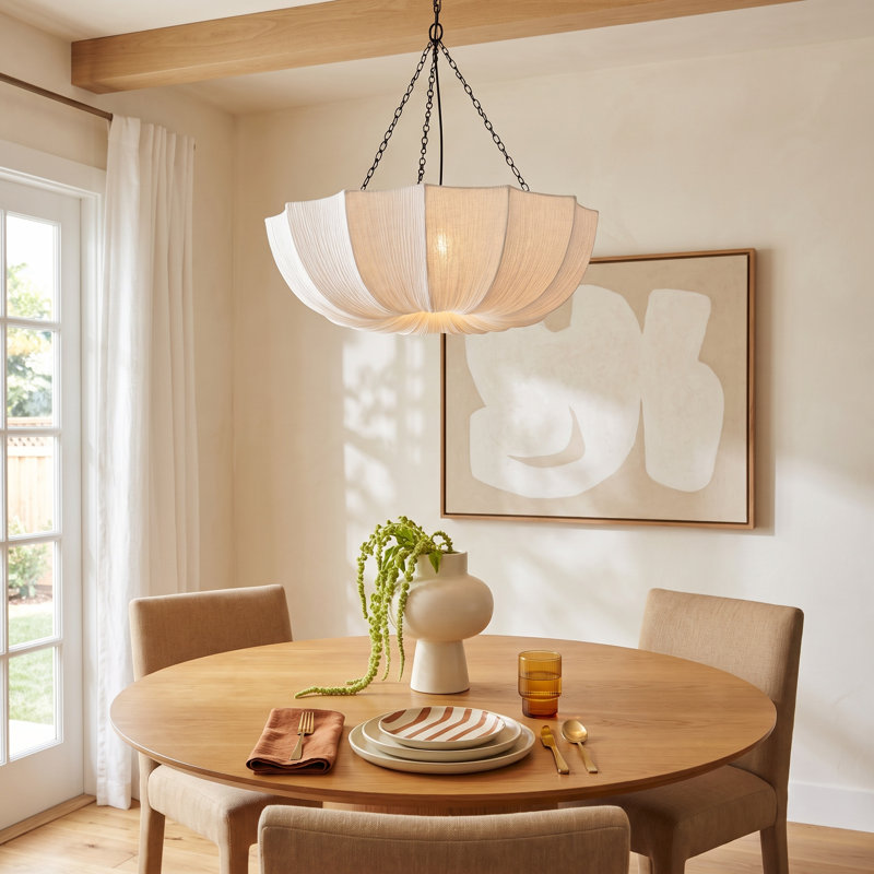 Rio 1 - Light Linen Bowl Shade Pendant, 11.02" H x 31.49" W x 31.49" D