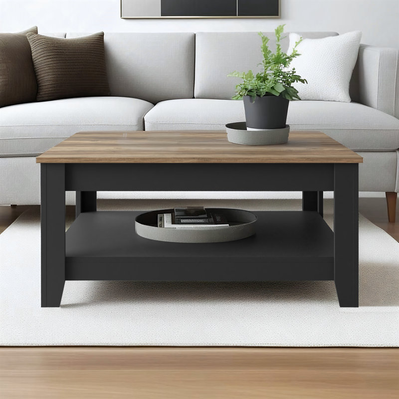Table basse avec rangement Weddel Basilico, Noir / brun