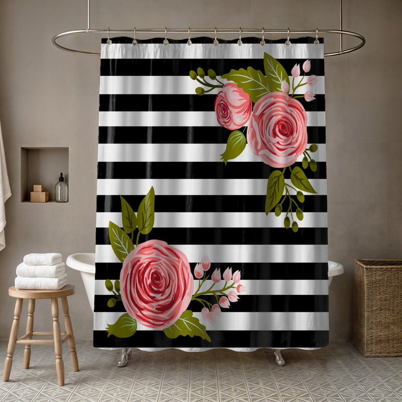 Bartram Shower Curtain, Black/White
