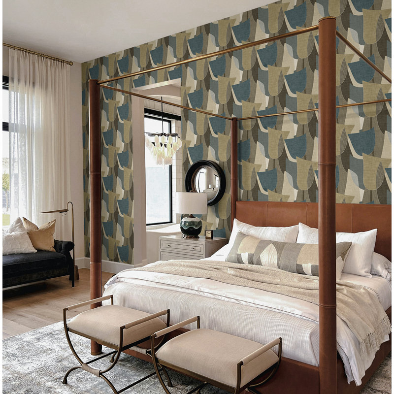 Designs Greige Mosley Tulips Embossed Vinyl Unpasted Wallpaper, Brun; bleu