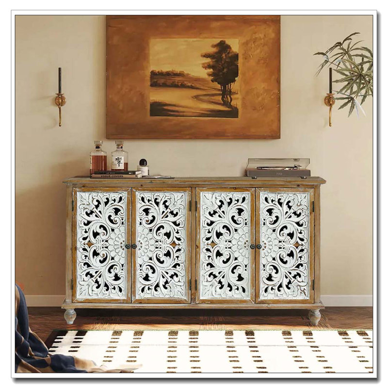 Armoire de rangement à quatre portes en bois sculpté