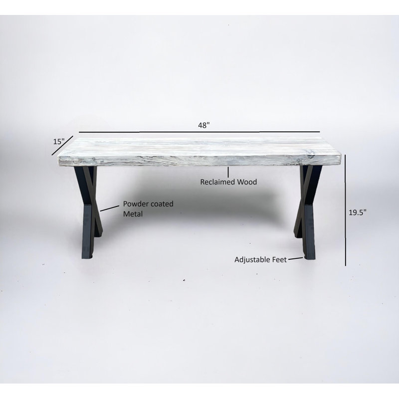 Solid Wood Bench, 19.5" H x 48" W x 15" D, White Wash
