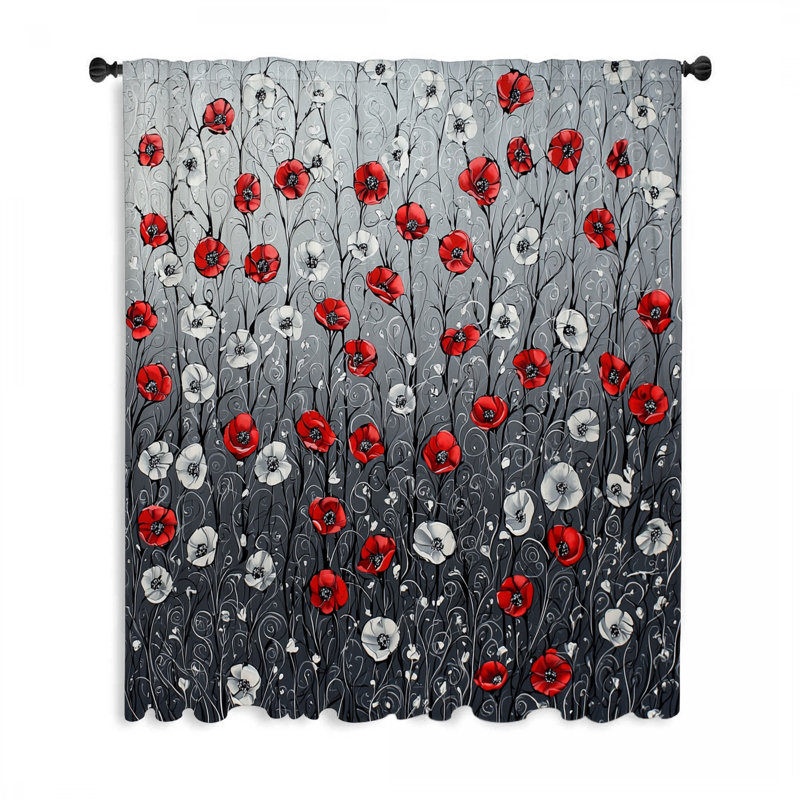 Poppies, rideaux à motif floral et voilages - 1 panneau, L 50 po x L 84 po