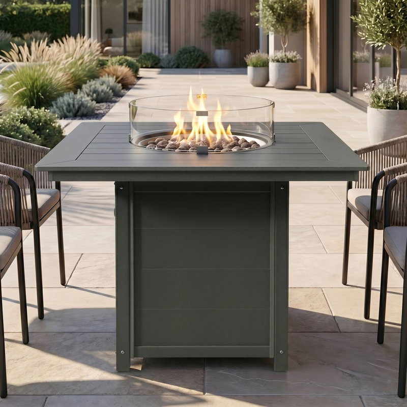 Square 42" Counter Fire Pit Table, 42.25" H x 42.25" W x 42.25" D, Grey
