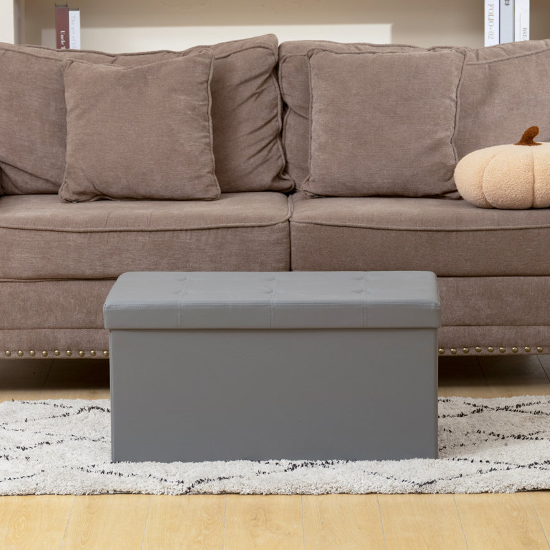 76cm Wide Tufted Solid Colour Storage Ottoman, Grey